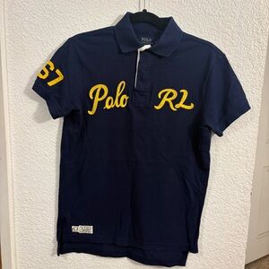 Ralph‎ Lauren Rugby Men’s Custom Fit Polo Shirt Navy Yellow Vintage Size Small